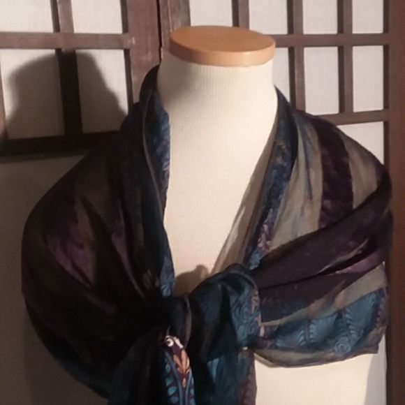 Perry Ellis sheer scarf purple, blue,bronze, and black - Picture 9 of 13
